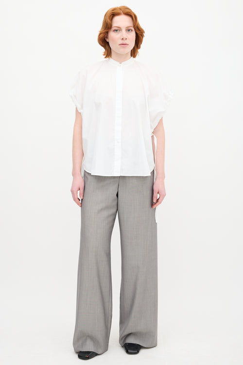 Helmut Lang White Stand Collar Sleeveless Shirt