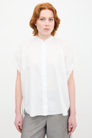 Helmut Lang White Stand Collar Sleeveless Shirt