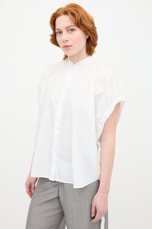 Helmut Lang White Stand Collar Sleeveless Shirt