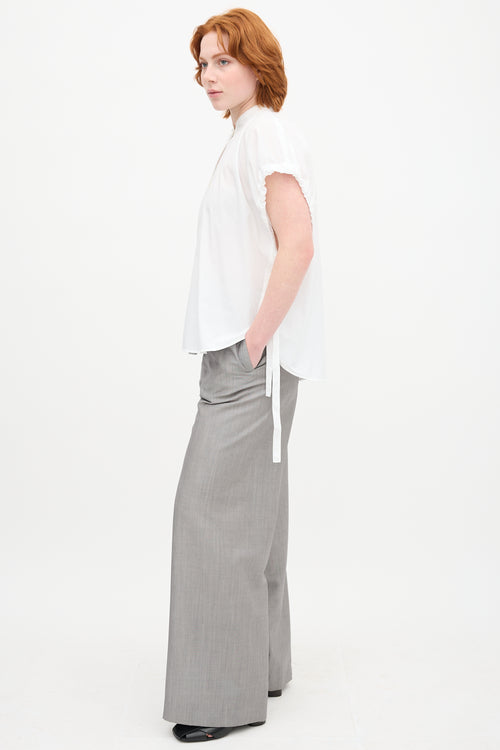 Helmut Lang White Stand Collar Sleeveless Shirt