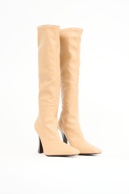 Helsa Beige Faux Leather Snipped Toe Boot