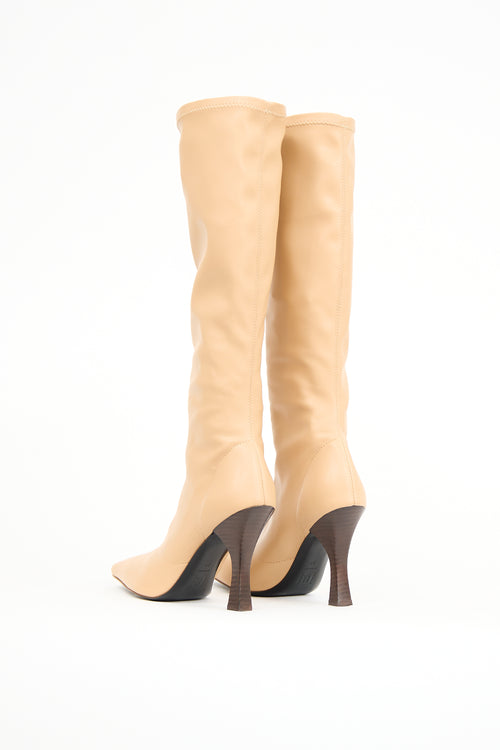 Helsa Beige Faux Leather Snipped Toe Boot