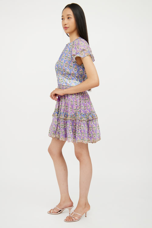 Hemant 
Nandita Purple 
Multi Floral Ruffled Dress