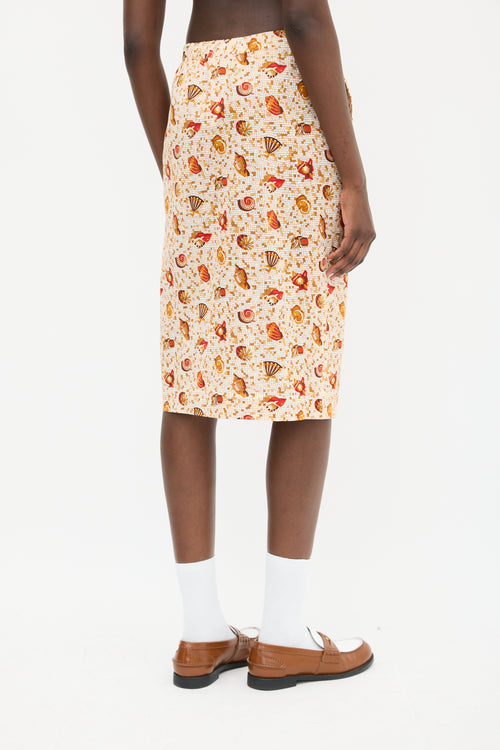 Hermès 1990s Orange 
Multicolour Cotton Seashell Mosaic Printed Skirt