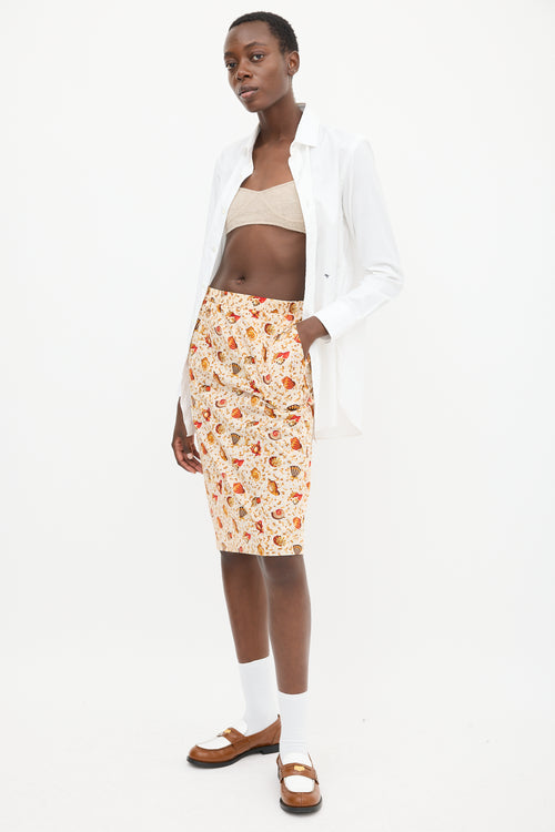 Hermès 1990s Orange 
Multicolour Cotton Seashell Mosaic Printed Skirt