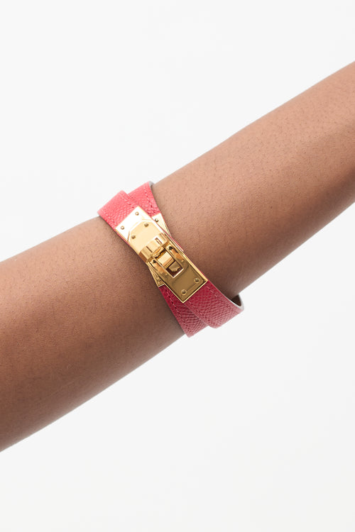 Hermès 2012 Red 
Yellow Gold Leather Kelly Double Tour Bracelet