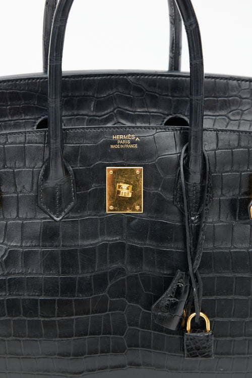 Hermès 2014 Noir Embossed Leather 
Gold Birkin 35 Bag