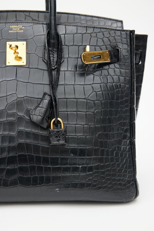 Hermès 2014 Noir Embossed Leather 
Gold Birkin 35 Bag