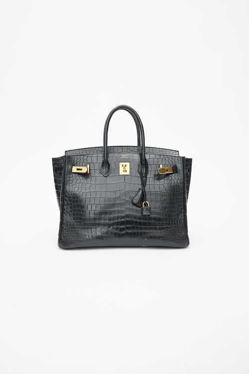 Hermès 2014 Noir Embossed Leather 
Gold Birkin 35 Bag