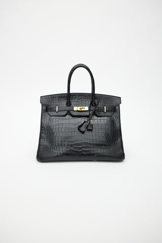 Hermès 2014 Noir Embossed Leather 
Gold Birkin 35 Bag