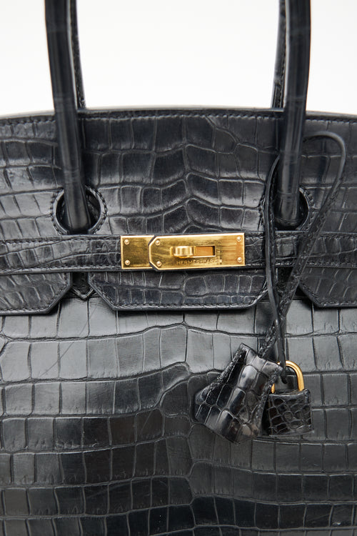 Hermès 2014 Noir Embossed Leather 
Gold Birkin 35 Bag