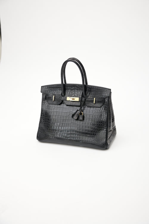 Hermès 2014 Noir Embossed Leather 
Gold Birkin 35 Bag