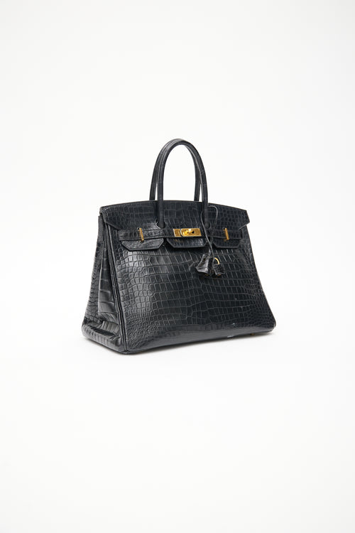 Hermès 2014 Noir Embossed Leather 
Gold Birkin 35 Bag