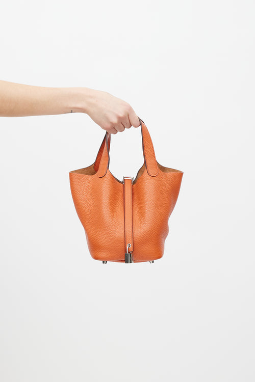 Hermès 2015 Cuivre Clémence Leather Picotin 18 Lock Bag