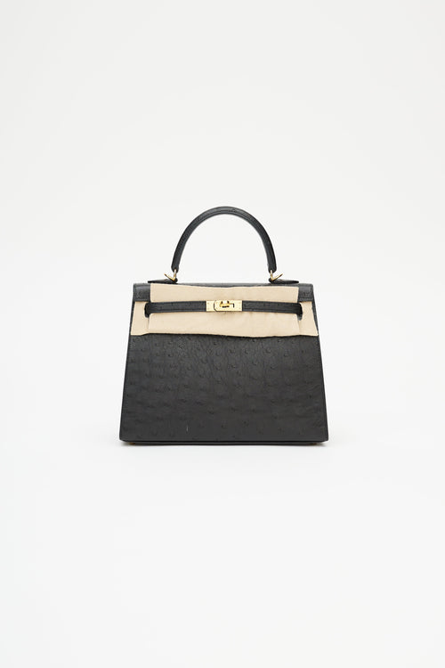 Hermès 2021 Noir Ostrich 
Gold Kelly Sellier 25 Bag