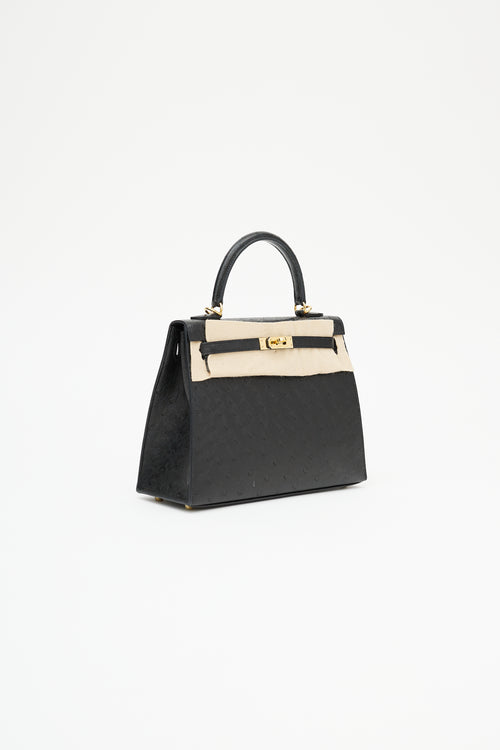 Hermès 2021 Noir Ostrich 
Gold Kelly Sellier 25 Bag