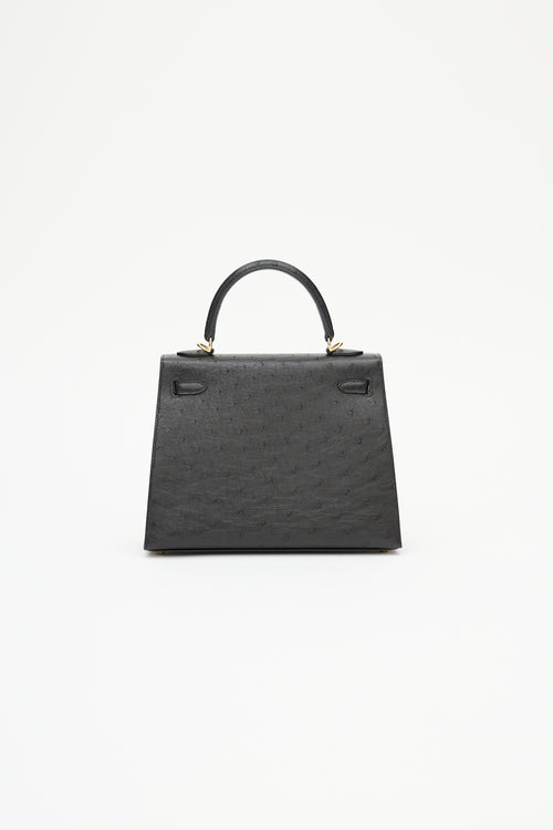 Hermès 2021 Noir Ostrich 
Gold Kelly Sellier 25 Bag