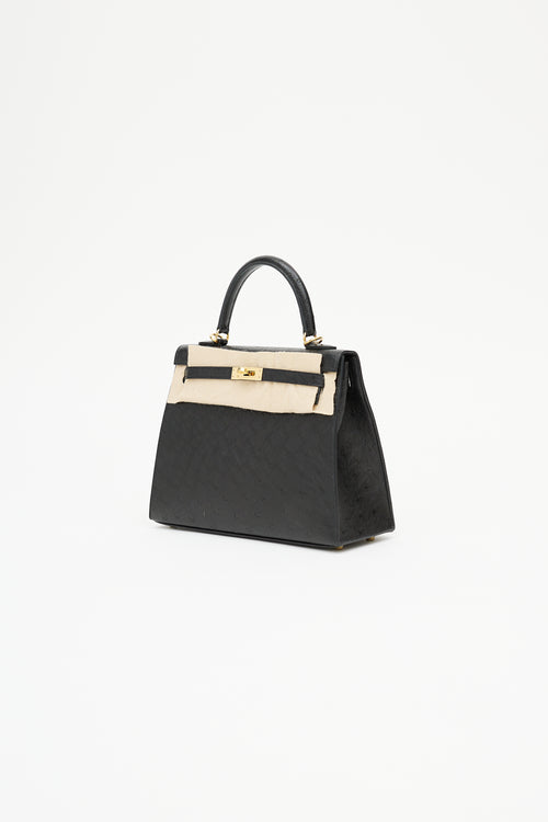 Hermès 2021 Noir Ostrich 
Gold Kelly Sellier 25 Bag