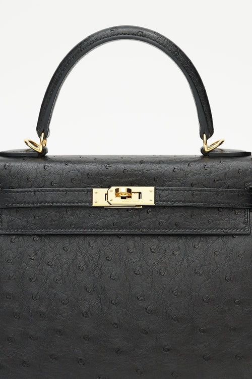 Hermès 2021 Noir Ostrich 
Gold Kelly Sellier 25 Bag