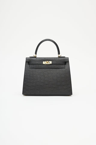 Hermès 2021 Noir Ostrich 
Gold Kelly Sellier 25 Bag