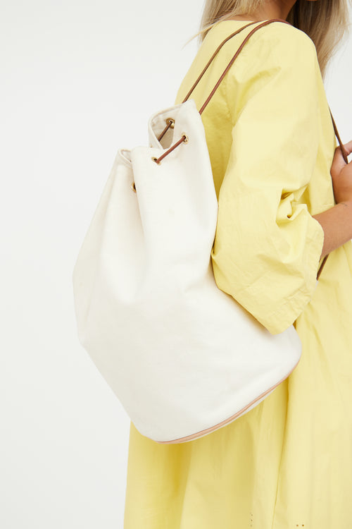 Hermes Cream Canvas Sac Polochon Backpack