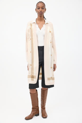 Hermès Beige Cashmere 
Silk Brandebourgs Twillaine Belted Cardigan