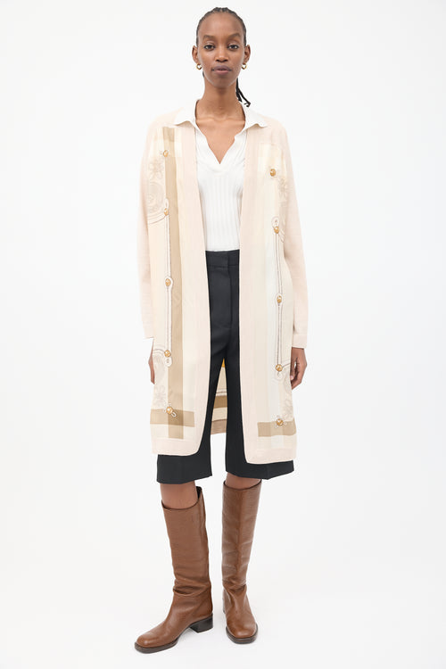 Hermès Beige Cashmere 
Silk Brandebourgs Twillaine Belted Cardigan