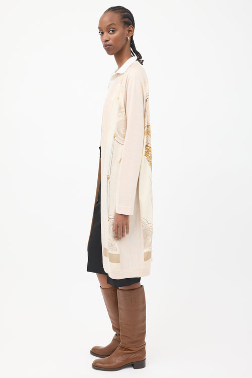 Hermès Beige Cashmere 
Silk Brandebourgs Twillaine Belted Cardigan