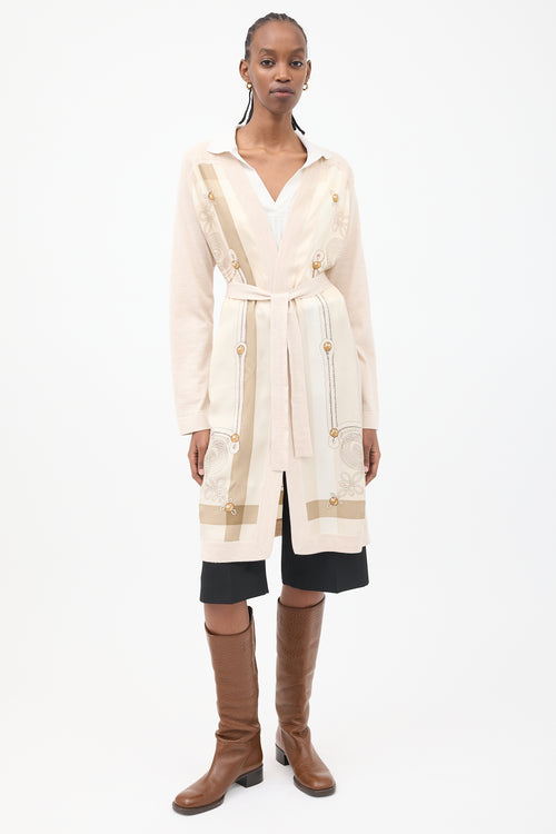 Hermès Beige Cashmere 
Silk Brandebourgs Twillaine Belted Cardigan