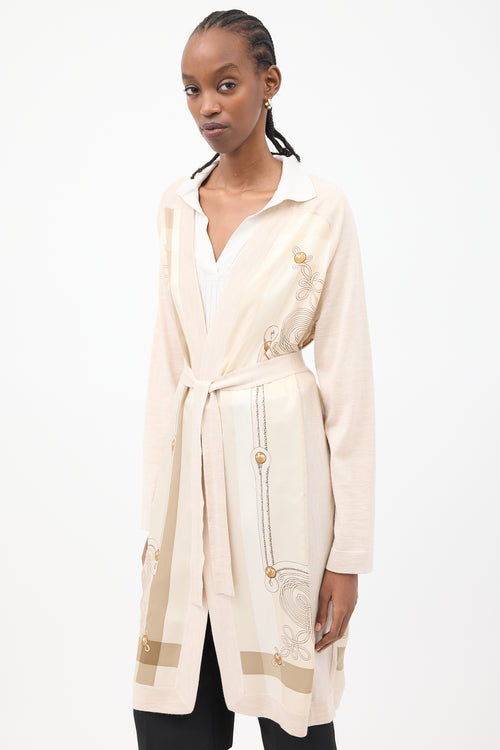 Hermès Beige Cashmere 
Silk Brandebourgs Twillaine Belted Cardigan