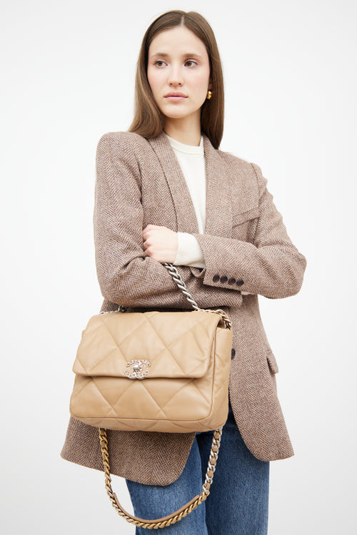 2022 Dark Beige Quilted Leather 19 Bag