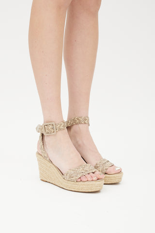 Hermes Beige 
Grey Leather Woven Sofia Sandal