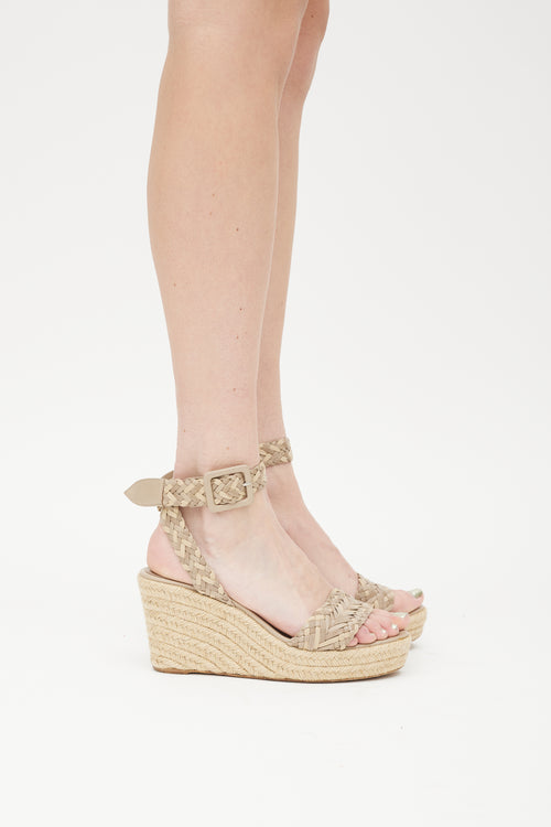 Hermes Beige 
Grey Leather Woven Sofia Sandal