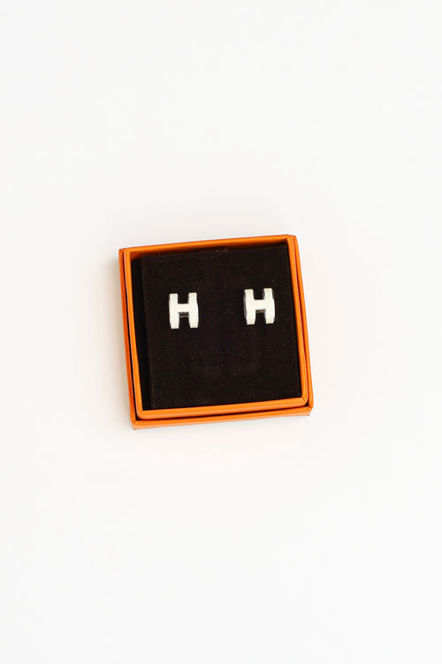 Hermes White Enamel Pop H Earrings