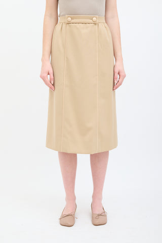 Hermès Vintage Beige Wool 
Leather Trimmed Midi Skirt