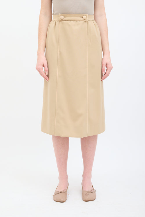 Hermès Vintage Beige Wool 
Leather Trimmed Midi Skirt