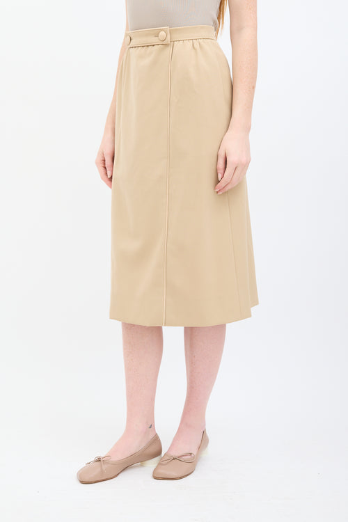 Hermès Vintage Beige Wool 
Leather Trimmed Midi Skirt