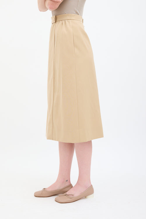 Hermès Vintage Beige Wool 
Leather Trimmed Midi Skirt