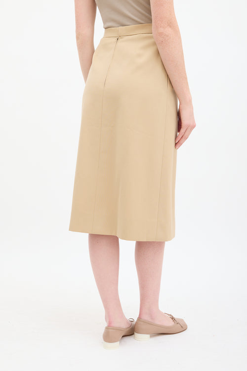 Hermès Vintage Beige Wool 
Leather Trimmed Midi Skirt