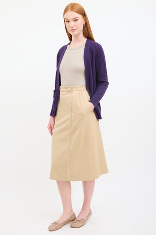 Hermès Vintage Beige Wool 
Leather Trimmed Midi Skirt