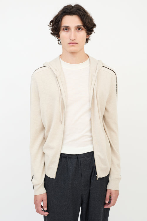 Hermès Beige Wool Knit Laced Stripe Zip Hoodie