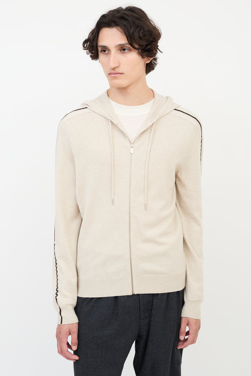 Hermès Beige Wool Knit Laced Stripe Zip Hoodie