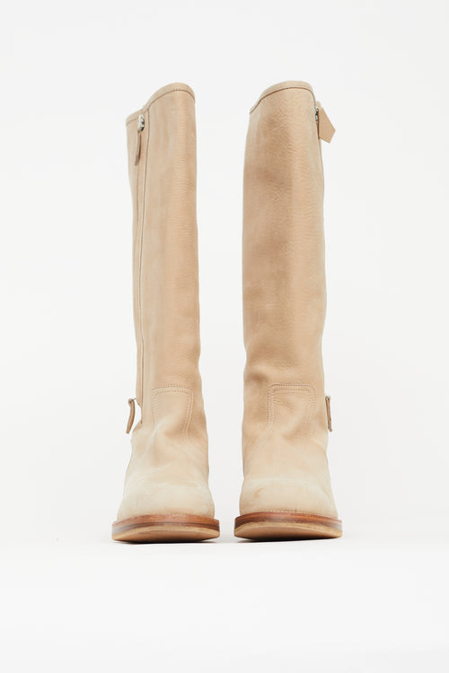 Hermès Beige Suede Riding Knee High Boot