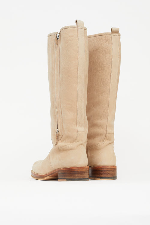 Hermès Beige Suede Riding Knee High Boot