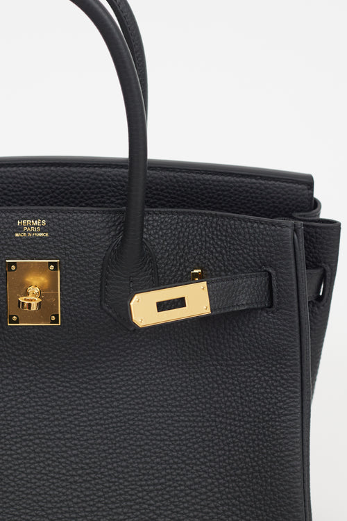 Hermès 2022 Noir Clemence Leather 
Gold Birkin 30 Bag