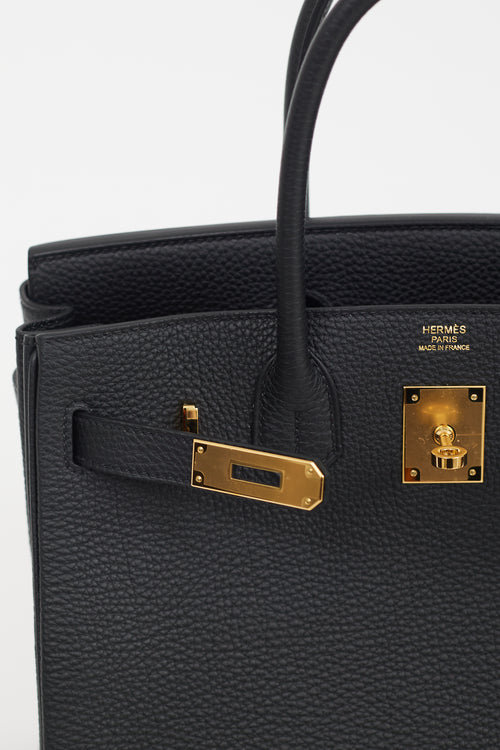 Hermès 2022 Noir Clemence Leather 
Gold Birkin 30 Bag