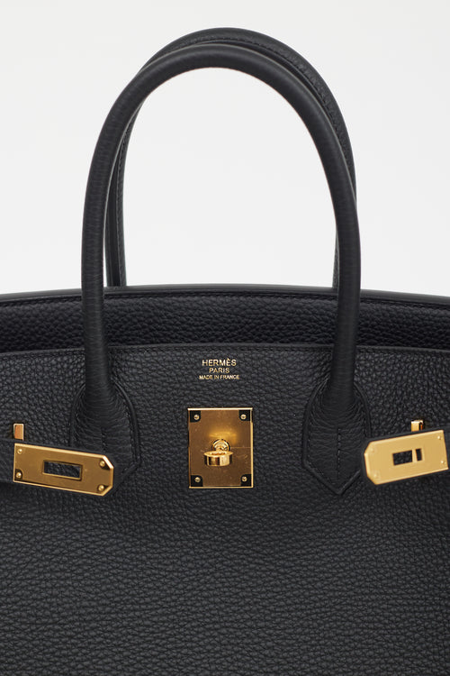 Hermès 2022 Noir Clemence Leather 
Gold Birkin 30 Bag