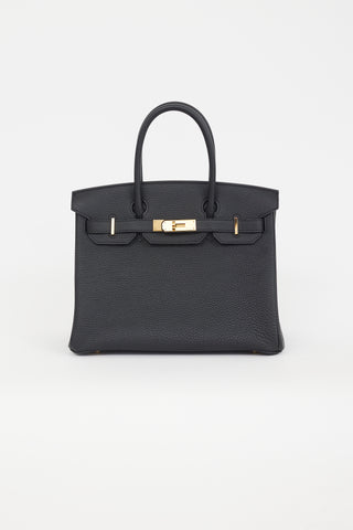 Hermès 2022 Noir Clemence Leather 
Gold Birkin 30 Bag