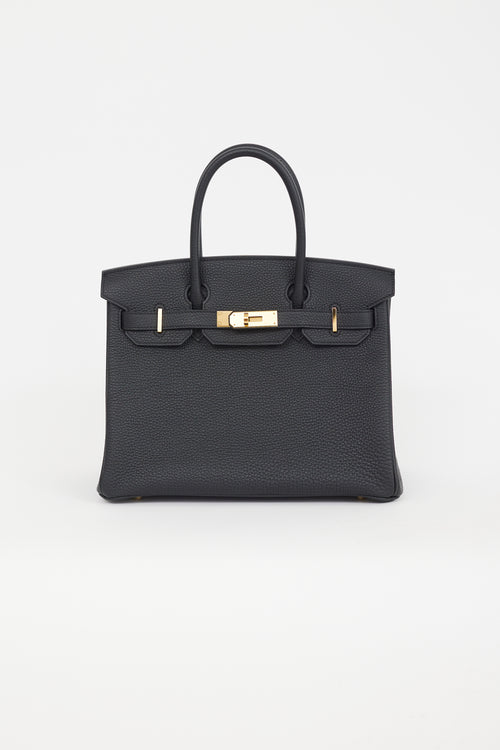 Hermès 2022 Noir Clemence Leather 
Gold Birkin 30 Bag