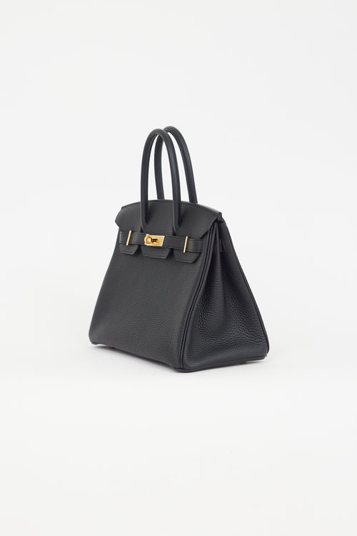 Hermès 2022 Noir Clemence Leather 
Gold Birkin 30 Bag